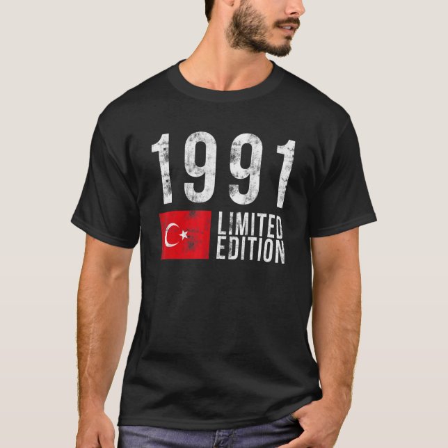 1991 Limited Edition Turkey with Flag Birthday T-Shirt (Front)