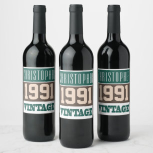 1991 with Name on Birthday wine bottle labels