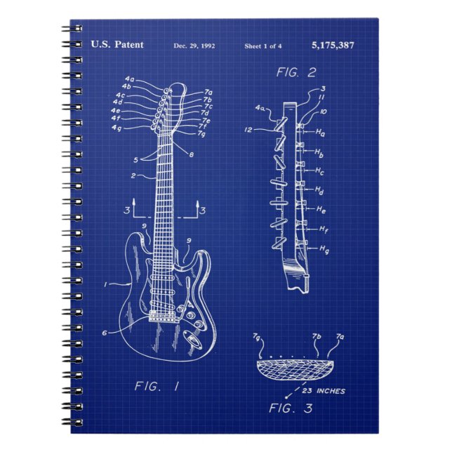 1992 Guitar Blueprint -Cute Funny Music Lover Gift Notebook (Front)