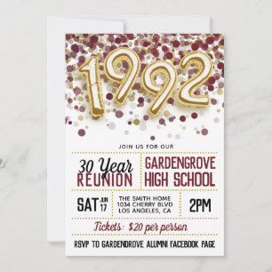 1992 High School College Reunion Invitation