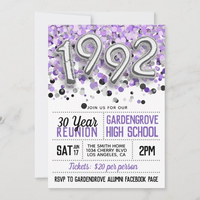 1992 High School College Reunion Invitation (Front)