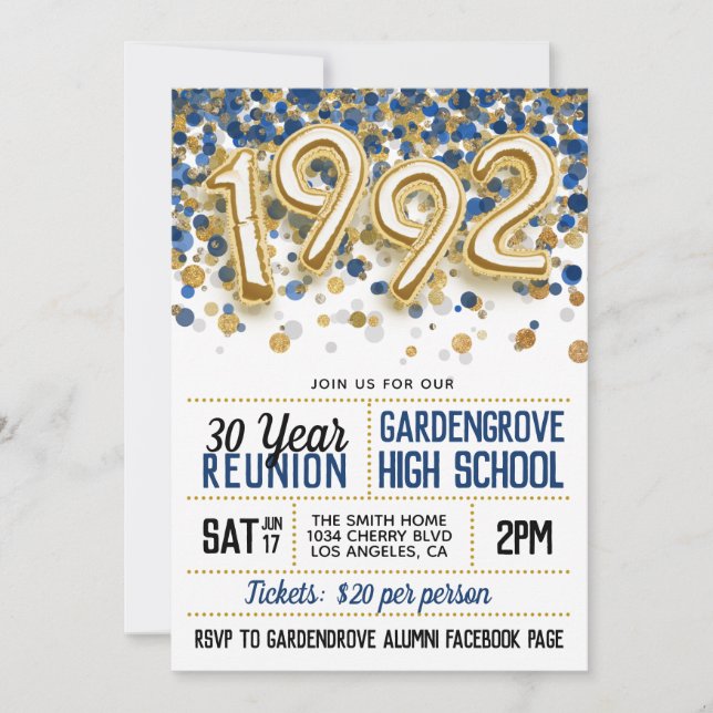 1992 High School College Reunion Invitation (Front)