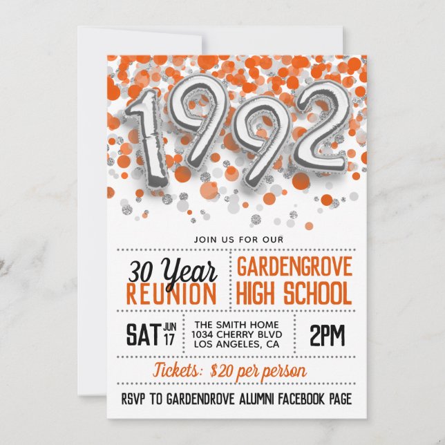 1992 High School College Reunion Invitation (Front)