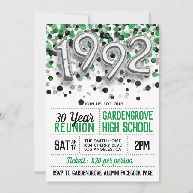 1992 High School College Reunion Invitation (Front)
