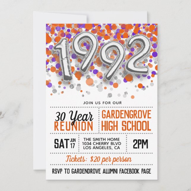 1992 High School College Reunion Invitation (Front)