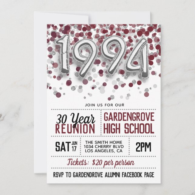 1994 High School College Reunion Invitation (Front)