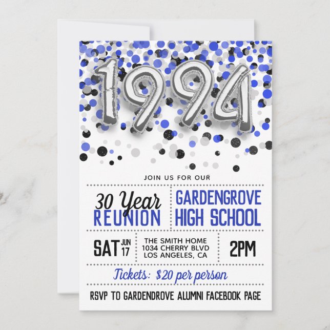 1994 High School College Reunion Invitation (Front)