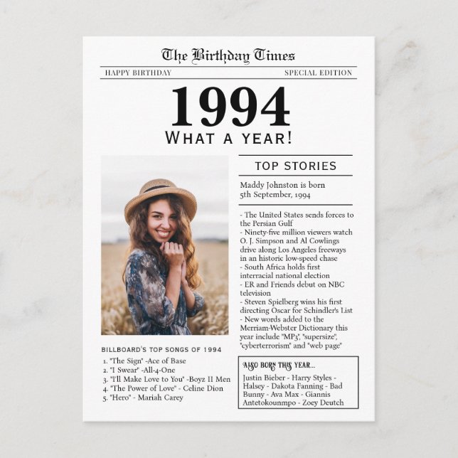 1994 Newspaper Birthday greeting card (Front)