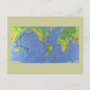 1994 Physical World Map - Tectonic Plates - USGS Postcard