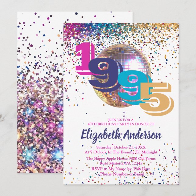 1995 Colourful Disco 30th Birthday Party Customiza Invitation (Front/Back)