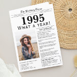 1995 Newspaper Birthday greeting card<br><div class="desc">Say happy birthday with this unique Newspaper style Greeting Card, including a photo of the recipient and a collection of fun facts and world news from 1995. Get creative and create a personalised keepsake. Designed to resemble a vintage newspaper, it features personalised headlines, text and the photo of your choice....</div>