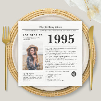 1995 Newspaper Birthday Trivia Napkin
