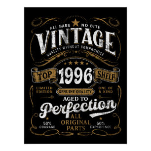 1996 Birthday Aged To Perfection Vintage 30th Bday Poster