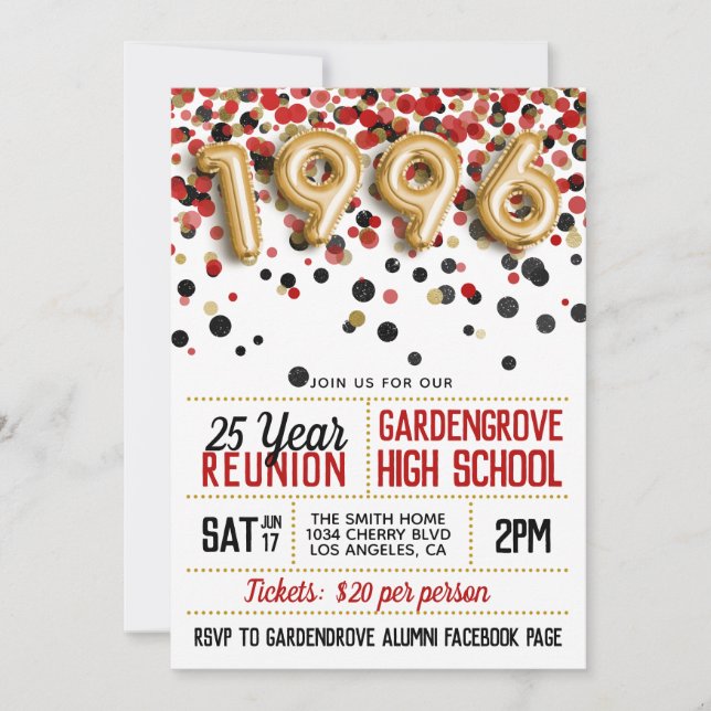 1996 High School College Reunion Invitation (Front)