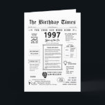 1997 The Year You Were Born Birthday Card<br><div class="desc">Step into nostalgia with our captivating 1997 birthday card! This blast-from-the-past is specially crafted for your special day, bursting with historical moments and facts. Brimming with snapshots of life during the 1990s, it's a genuine treasure trove of the era's history. From noteable events like dial-up Internet, the Y2K panic, the...</div>