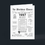 1997 The Year You Were Born Birthday Card<br><div class="desc">Step into nostalgia with our captivating 1997 birthday card! This blast-from-the-past is specially crafted for your special day, bursting with historical moments and facts. Brimming with snapshots of life during the 1990s, it's a genuine treasure trove of the era's history. From noteable events like dial-up Internet, the Y2K panic, the...</div>