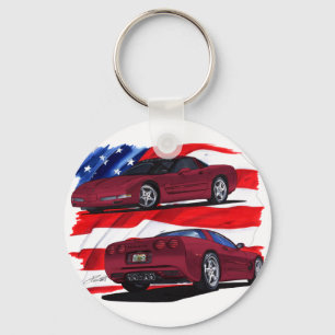 1999-04 Corvette Maroon Car Key Ring