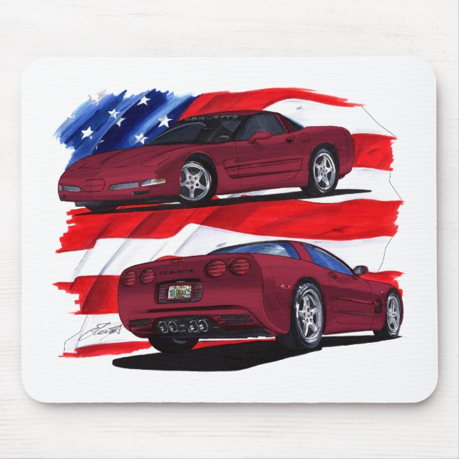 1999-04 Corvette Maroon Car Mouse Mat (Front)