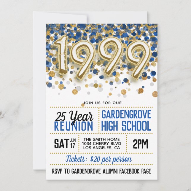 1999 High School College Reunion Invitation (Front)
