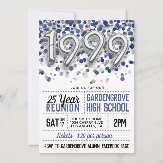 1999 High School College Reunion Invitation (Front)
