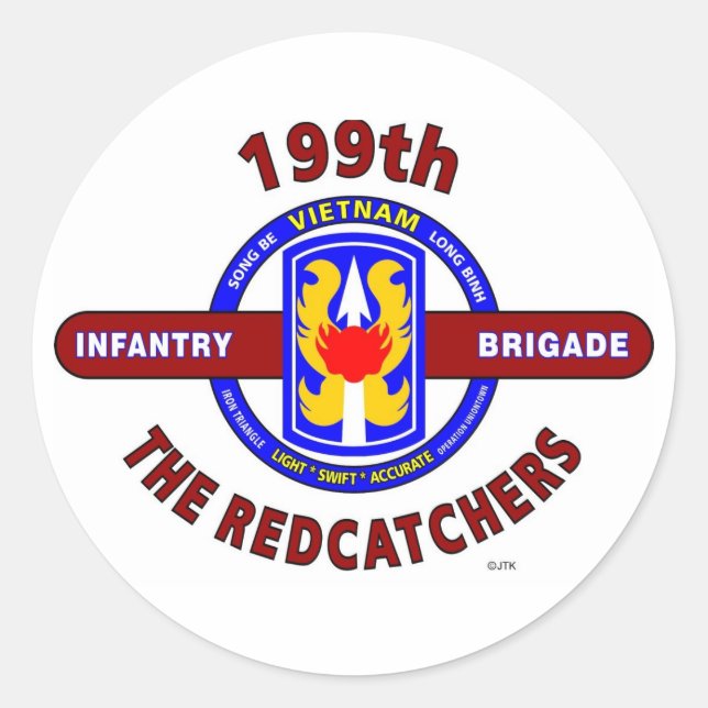 199TH INFANTRY BRIGADE " THE REDCATCHERS"VIETNAM CLASSIC ROUND STICKER (Front)