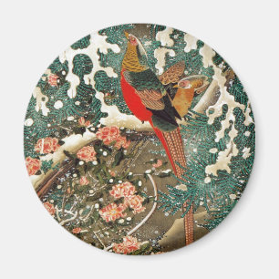 19. 雪中錦鶏図, 若冲 Pheasant in the Snow, Jakuchu Magnet