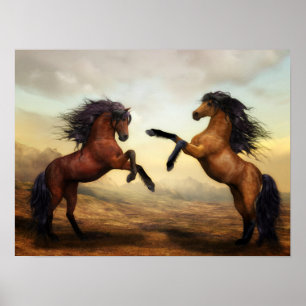 19.00''x14.25'' Duelling Stallions Painting Poster