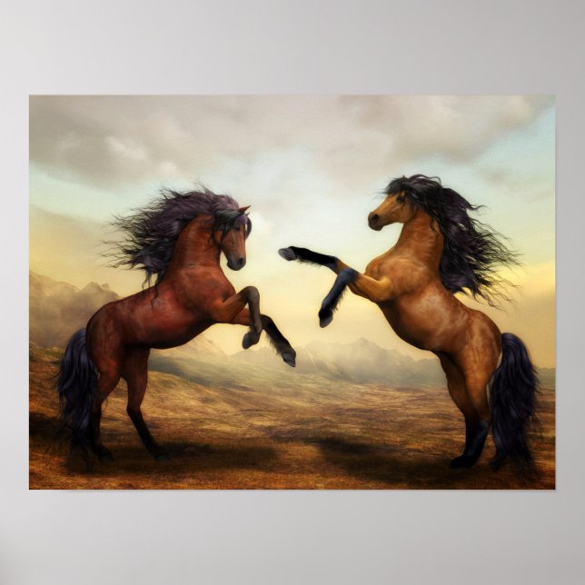 19.00''x14.25'' Duelling Stallions Painting Poster (Front)