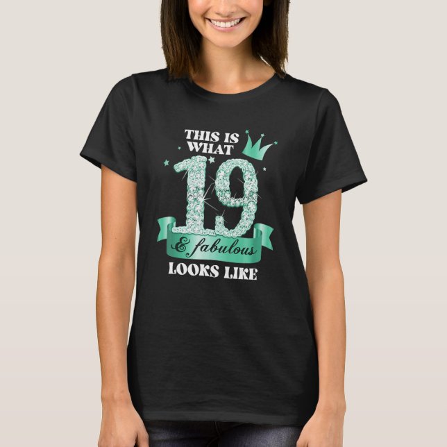 19 & Fabulous I Turquoise Black Party Group Photo  T-Shirt (Front)