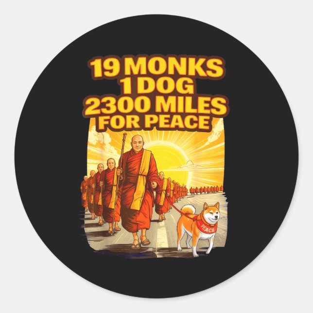 19 Monks One Dog Long Classic Round Sticker (Front)