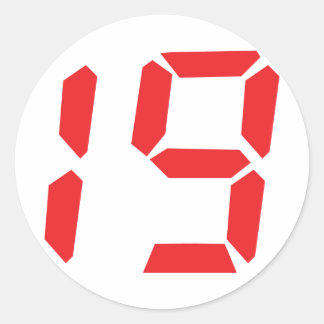 19 nineteen red alarm clock digital number classic round sticker