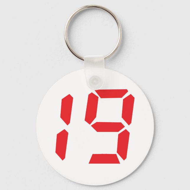 19 nineteen  red alarm clock digital number key ring (Front)