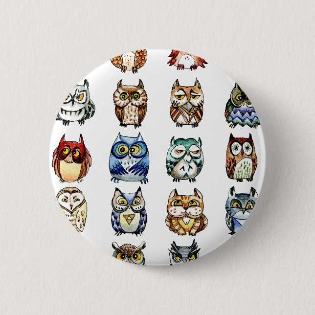 19 Owls and 1Cat 6 Cm Round Badge (Front)
