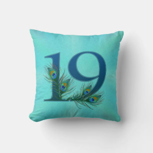 19 Peacock Feather Anniversary Elegant Cushion
