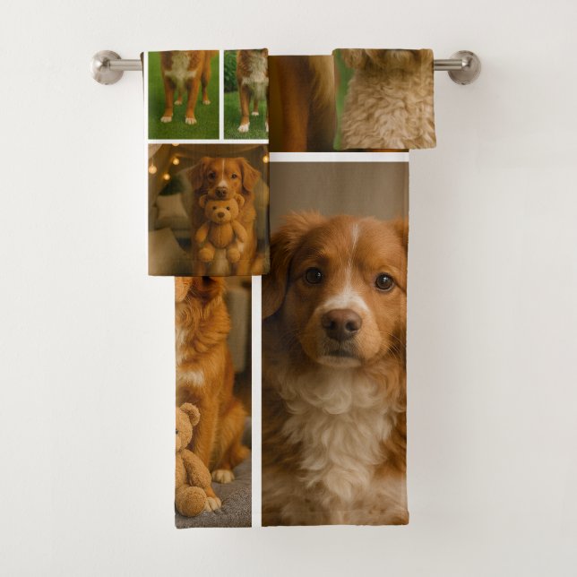 19 photo collage personalised custom bath towel set (Insitu)
