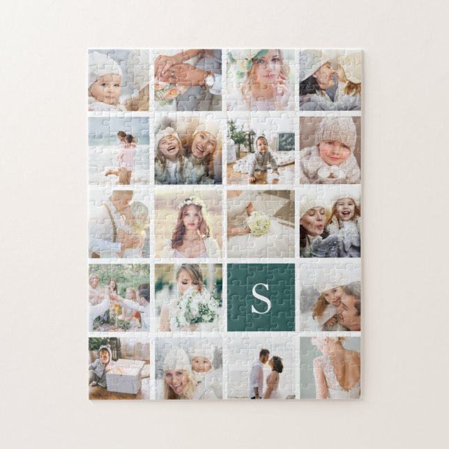 19 Square Photo Collage & Monogram Jigsaw Puzzle (Vertical)