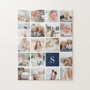 19 Square Photo Collage & Monogram Jigsaw Puzzle