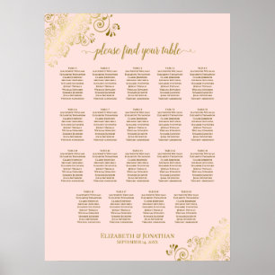 19 Table Blush Pink & Gold Wedding Seating Chart