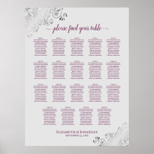 19 Table Cassis on Gray Wedding Seating Chart