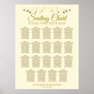 19 Table Elegant Gold Cream Wedding Seating Chart