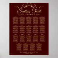 19 Table Gold & Burgundy Wedding Seating Chart
