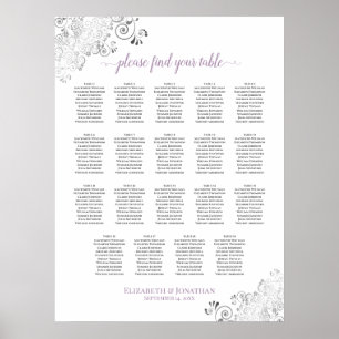 19 Table Lacy Wedding Seating Chart White Lavender