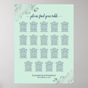 19 Table Mint Green & Navy Wedding Seating Chart