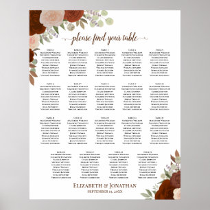 19 Table Orange Fall Floral Wedding Seating Chart