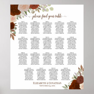 19 Table Orange Fall Floral Wedding Seating Chart
