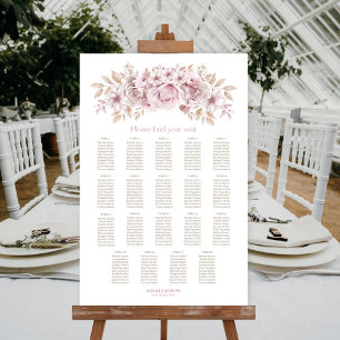 19 Table Pink Floral Wedding Seating Chart