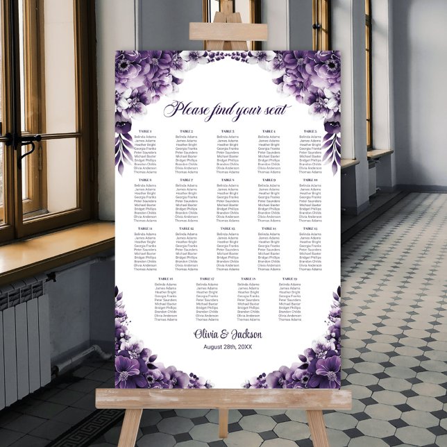 19 Table Purple Floral Wedding Seating Chart (Creator Uploaded)