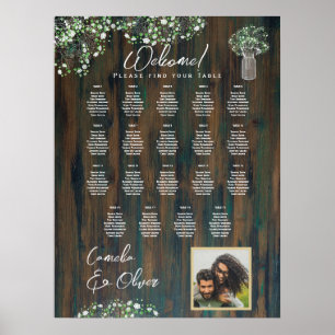 19 Table Rustic Wood Gypsophila PHOTO SEATING Poster