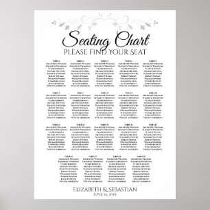 19 Table Silver Filigree Wedding Seating Chart