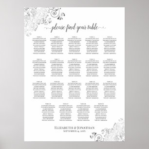 19 Table Silver Frills Wedding Seating Chart White